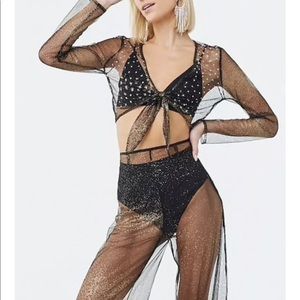 Sheer Metallic Crop Top and Pants Set